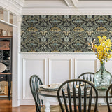 PR10010 vintage floral morris prepasted wallpaper dining room from Seabrook Designs