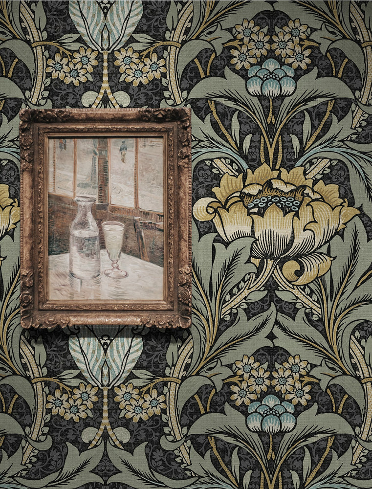 PR10010 vintage floral morris prepasted wallpaper accent from Seabrook Designs