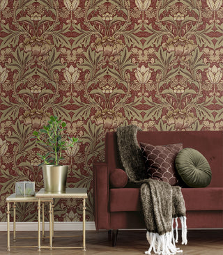 PR10011 vintage floral morris prepasted wallpaper living room from Seabrook Designs