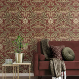 PR10011 vintage floral morris prepasted wallpaper living room from Seabrook Designs