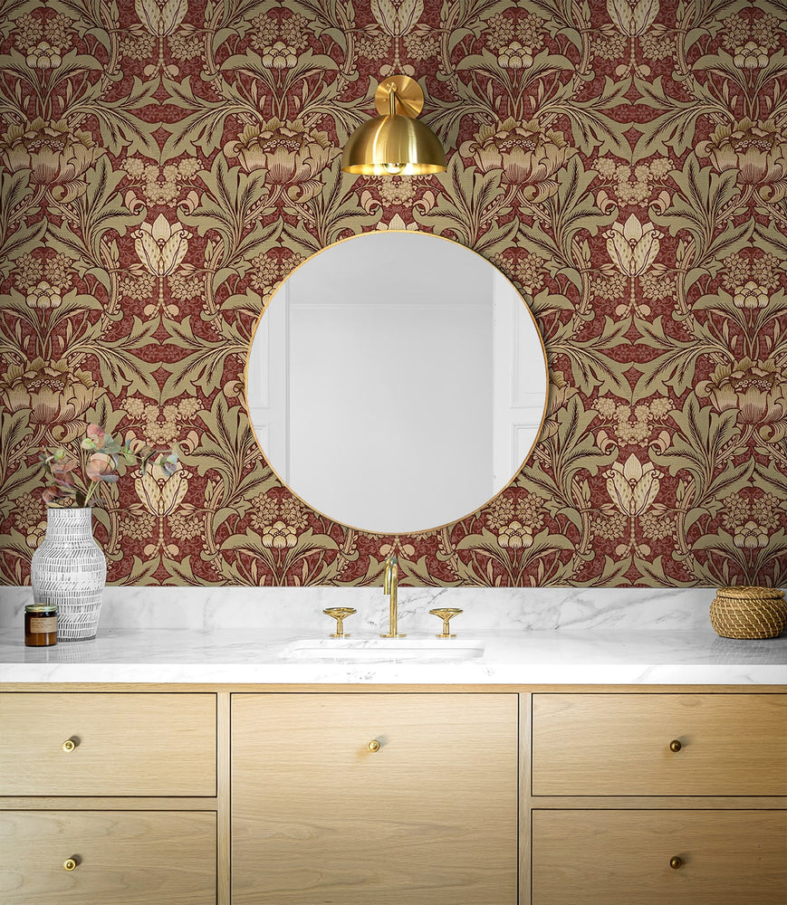 PR10011 vintage floral morris prepasted wallpaper bathroom from Seabrook Designs