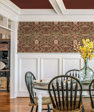 PR10011 vintage floral morris prepasted wallpaper dining room from Seabrook Designs