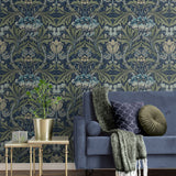 PR10012 vintage floral morris prepasted wallpaper living room from Seabrook Designs