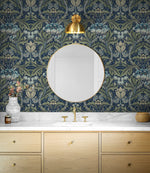 PR10012 vintage floral morris prepasted wallpaper bathroom from Seabrook Designs