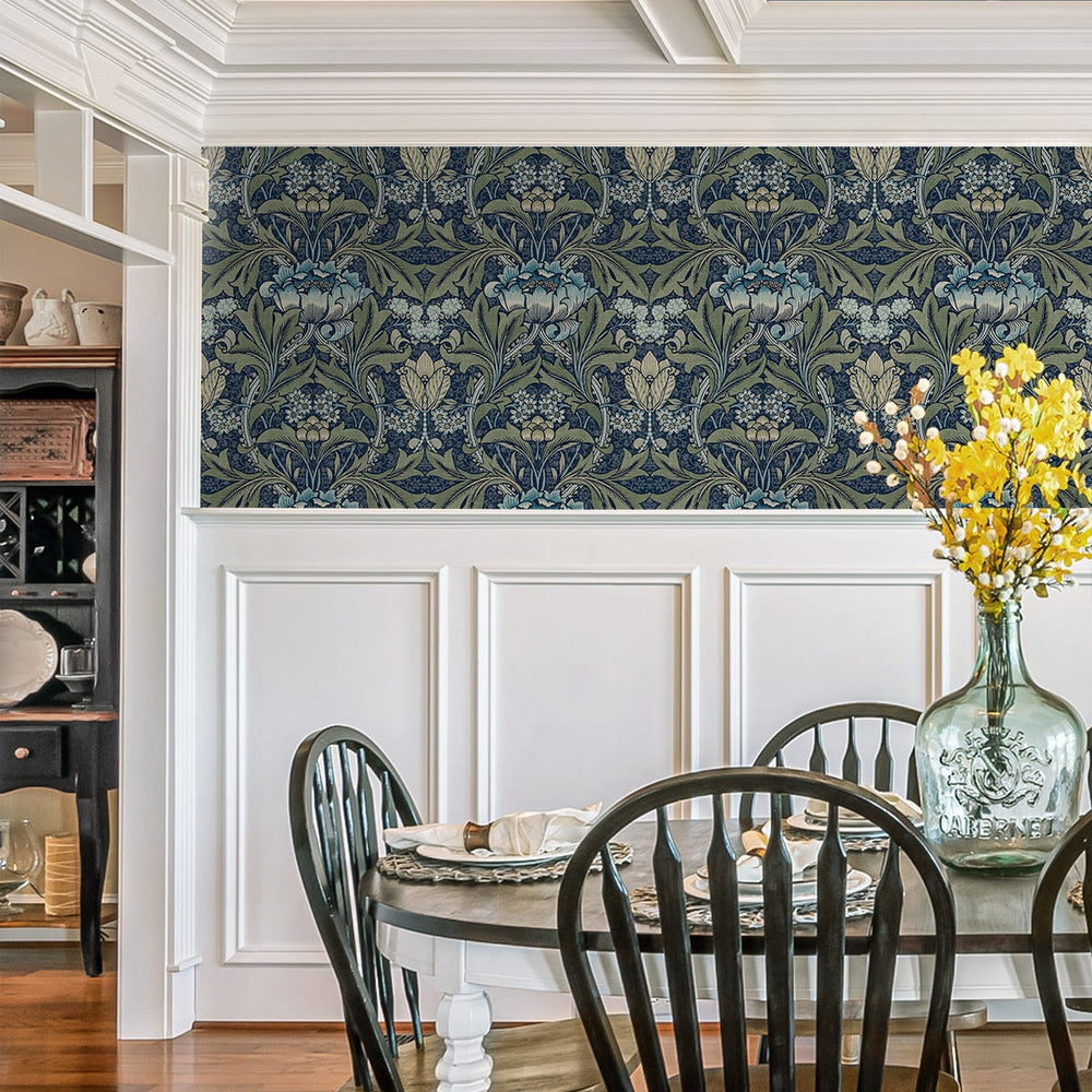 
                  
                    PR10012 vintage floral morris prepasted wallpaper dining room from Seabrook Designs
                  
                