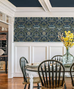 PR10012 vintage floral morris prepasted wallpaper dining room from Seabrook Designs