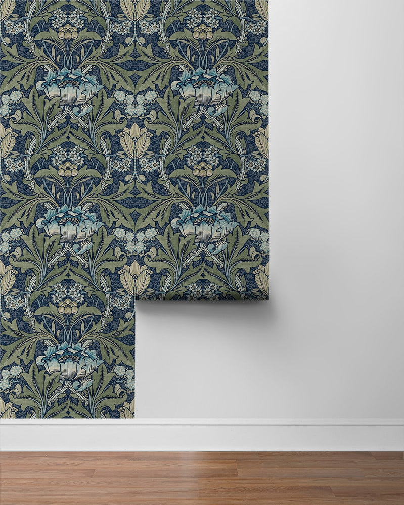 PR10012 vintage floral morris prepasted wallpaper roll from Seabrook Designs