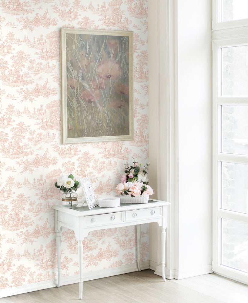 Toile prepasted wallpaper entryway PR10601 from Seabrook Designs
