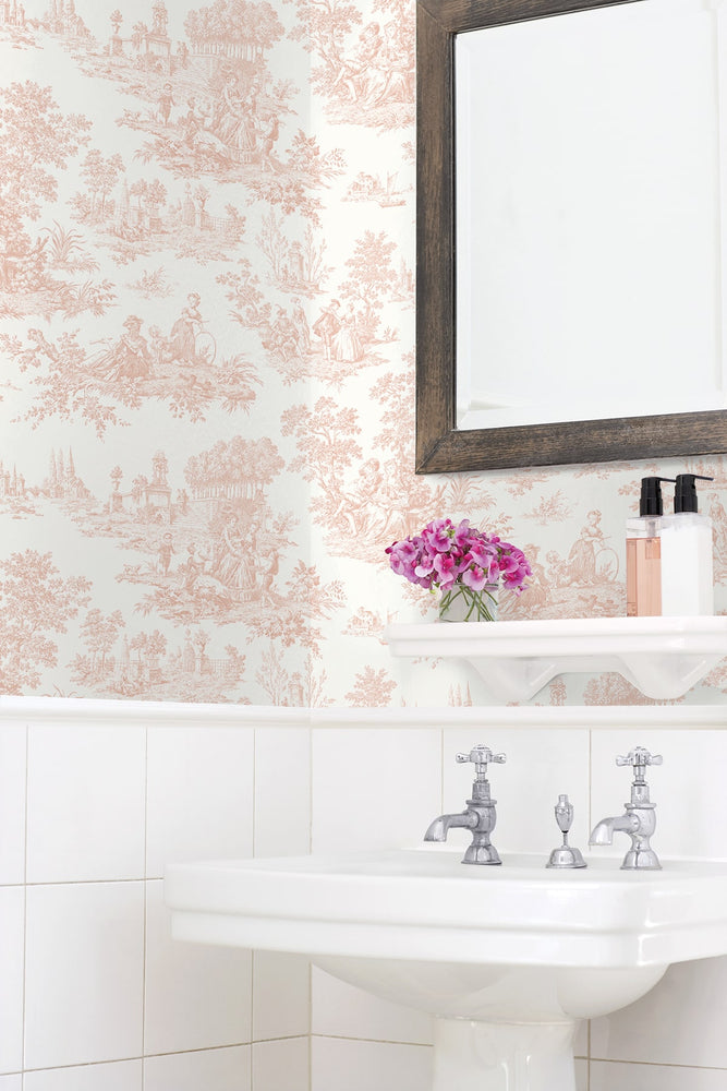 Toile prepasted wallpaper bathroom PR10601 from Seabrook Designs
