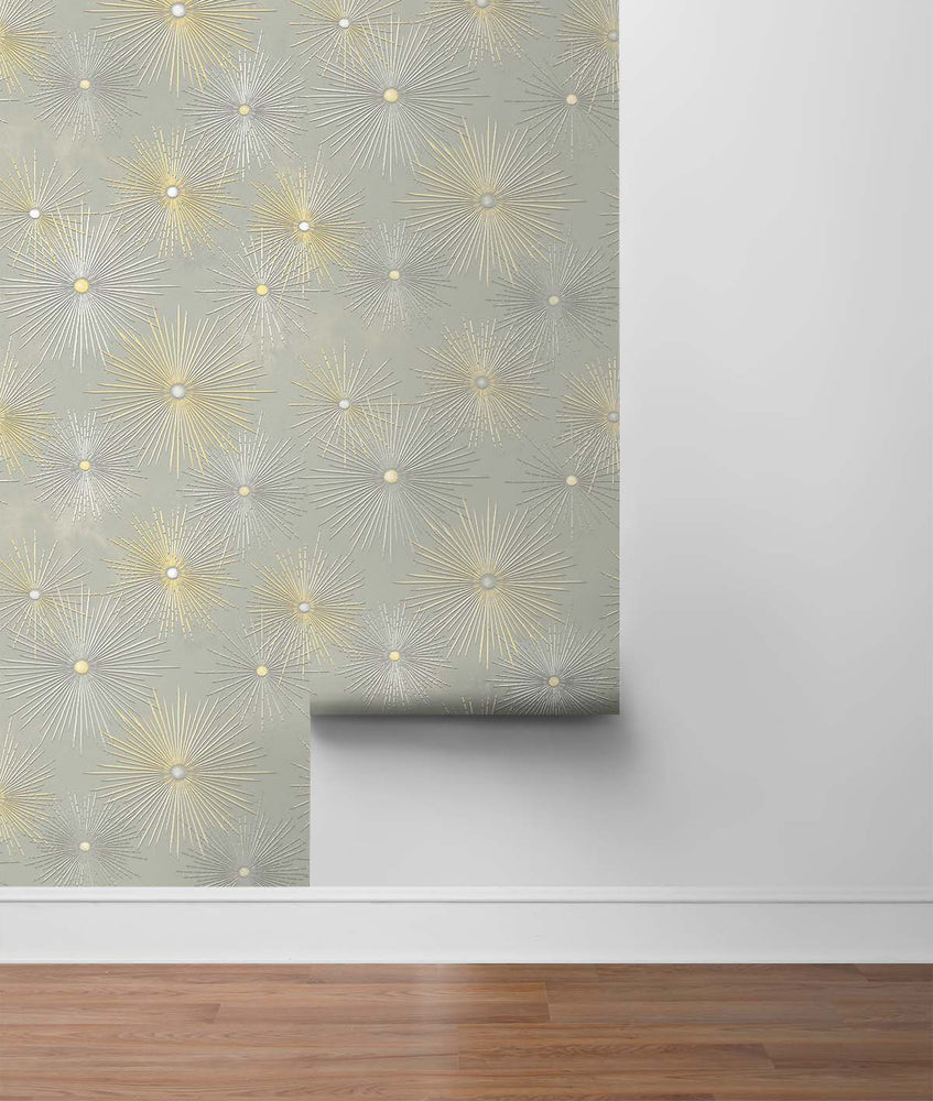 PR11005 starburst geometric mid century prepasted wallpaper roll from Seabrook Designs