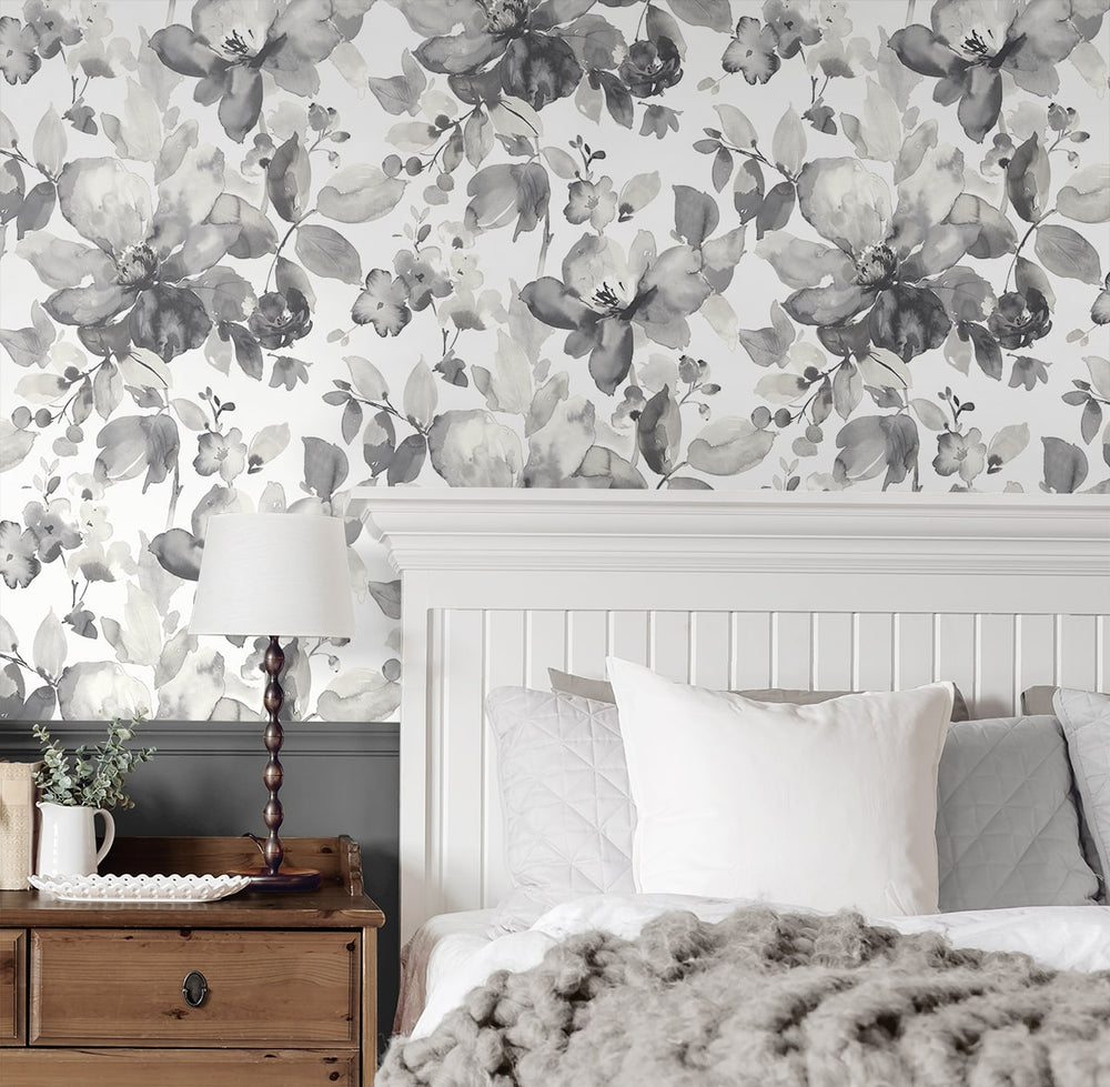 PR12700 watercolor floral prepasted wallpaper bedroom from Seabrook Designs