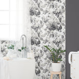 PR12700 watercolor floral prepasted wallpaper bathroom from Seabrook Designs