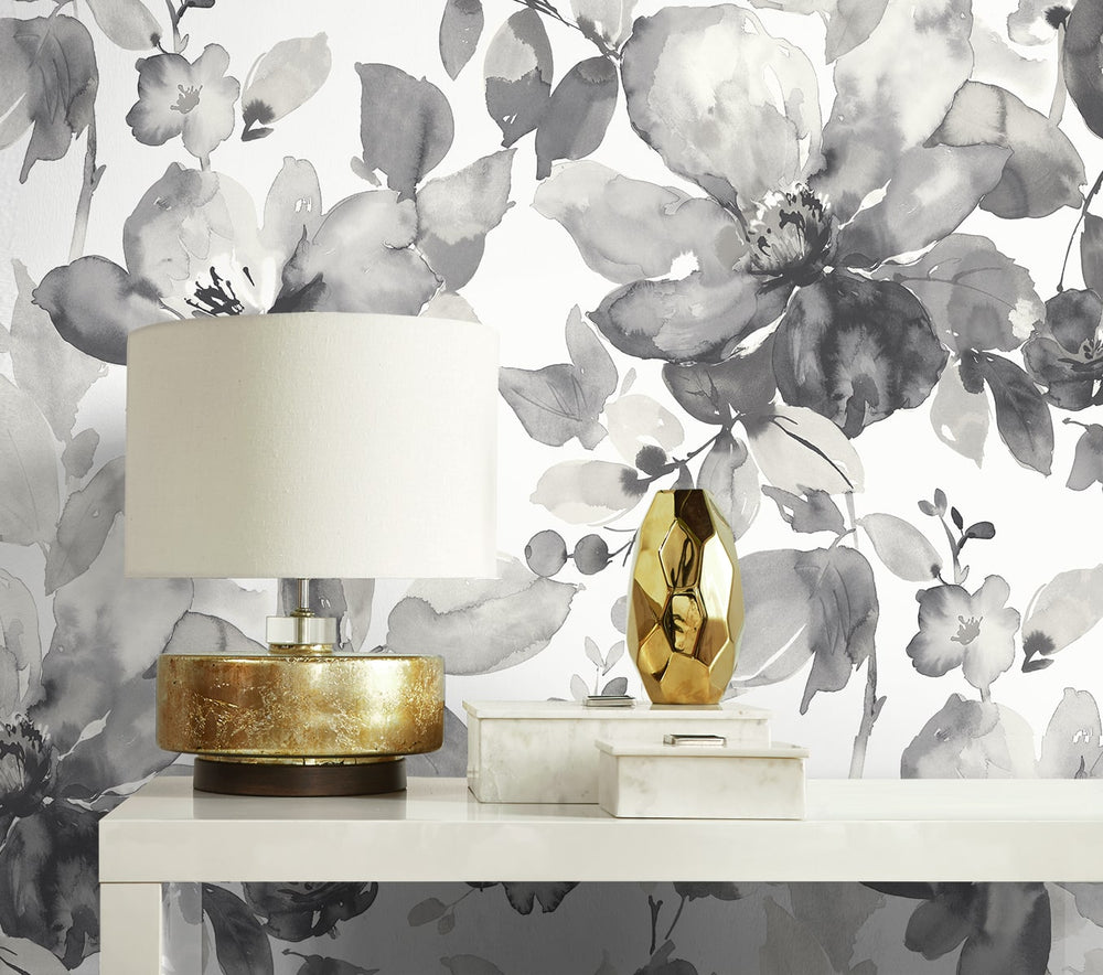 PR12700 watercolor floral prepasted wallpaper decor from Seabrook Designs