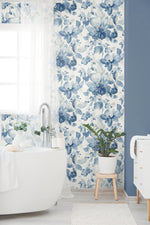 PR12702 watercolor floral prepasted wallpaper bathroom from Seabrook Designs