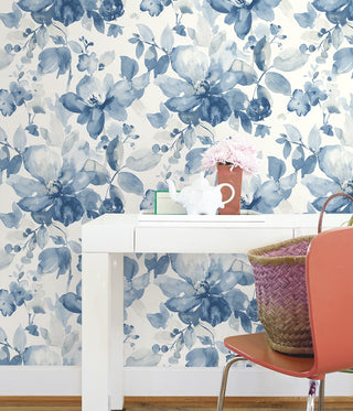 PR12702 watercolor floral prepasted wallpaper office from Seabrook Designs