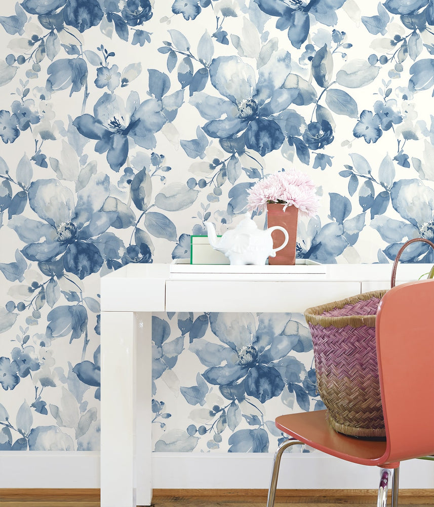 PR12702 watercolor floral prepasted wallpaper office from Seabrook Designs