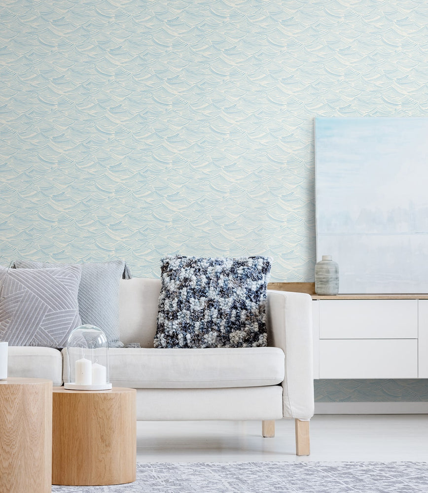 PR12802 blue coastal prepasted wallpaper living room from Seabrook Designs