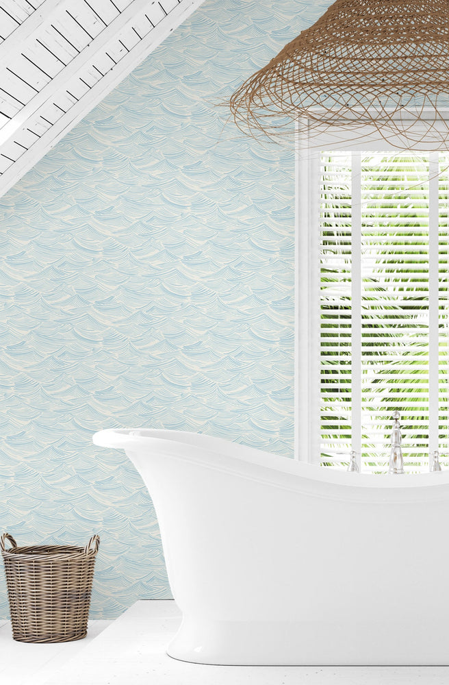 PR12802 blue coastal prepasted wallpaper bathroom from Seabrook Designs