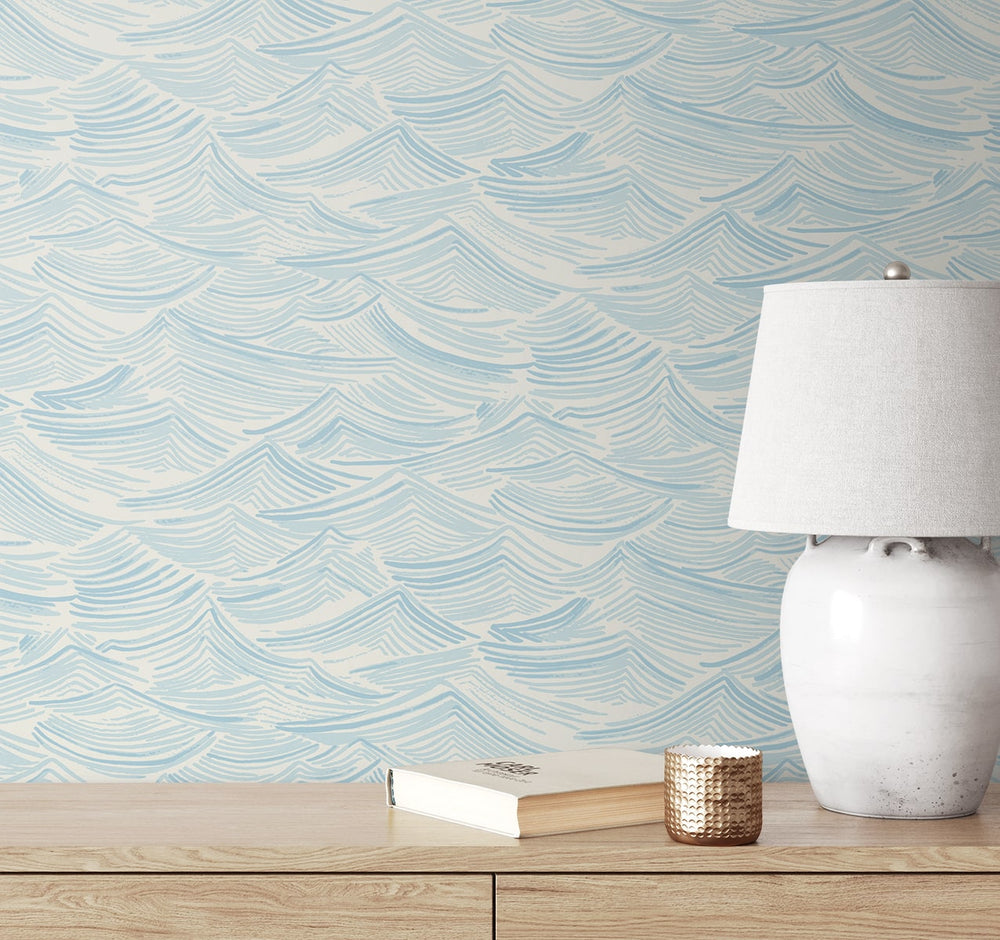 PR12802 blue coastal prepasted wallpaper accent from Seabrook Designs