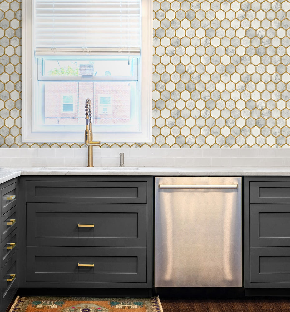 PR12905 faux tile prepasted wallpaper kitchen from Seabrook Designs