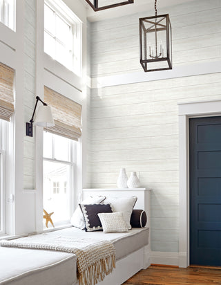 PR13000 faux shiplap prepasted wallpaper bedroom from Seabrook Designs