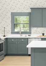 PR13105 faux chevron tile prepasted wallpaper kitchen from Seabrook Designs