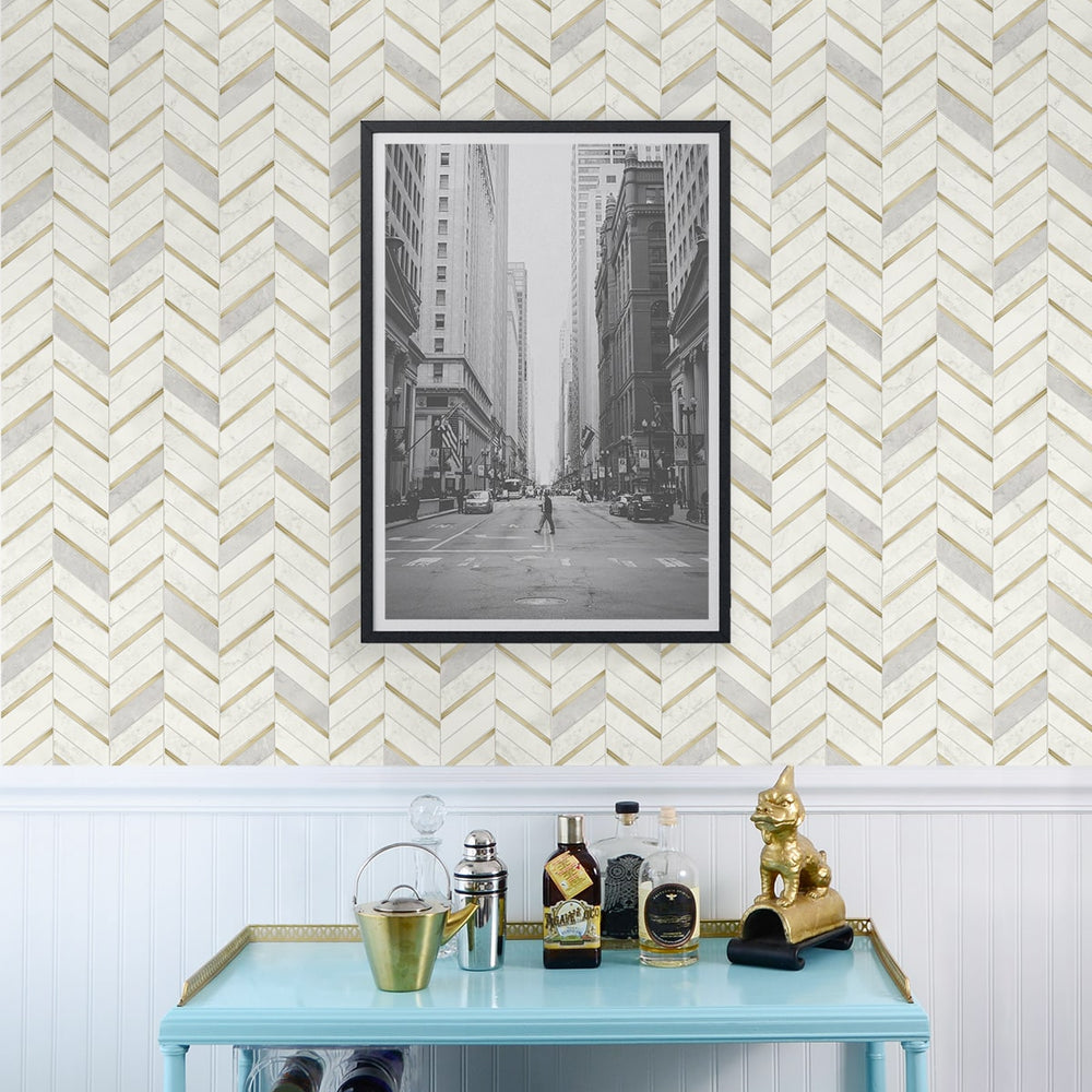 
                  
                    PR13105 faux chevron tile prepasted wallpaper dining room from Seabrook Designs
                  
                