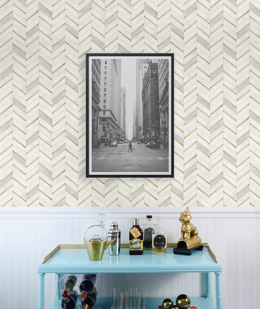 PR13105 faux chevron tile prepasted wallpaper dining room from Seabrook Designs
