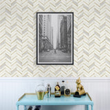 PR13105 faux chevron tile prepasted wallpaper dining room from Seabrook Designs