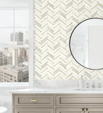 PR13105 faux chevron tile prepasted wallpaper bathroom from Seabrook Designs