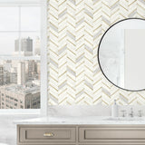 PR13105 faux chevron tile prepasted wallpaper bathroom from Seabrook Designs