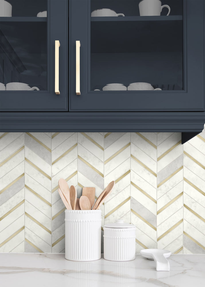 PR13105 faux chevron tile prepasted wallpaper accent from Seabrook Designs