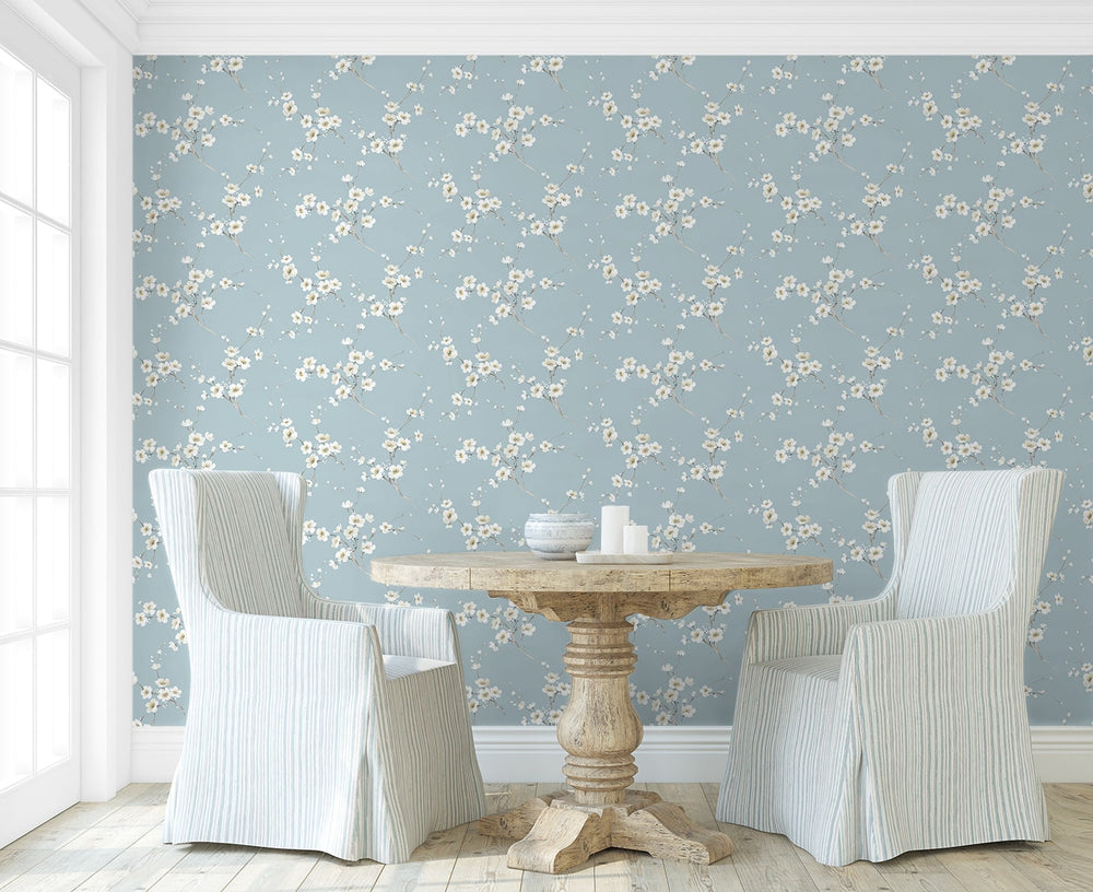 PR13202 floral prepasted wallpaper dining room from Seabrook Designs