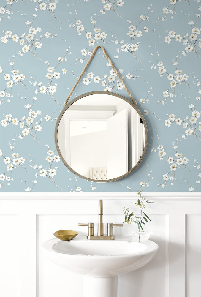 PR13202 floral prepasted wallpaper bathroom from Seabrook Designs