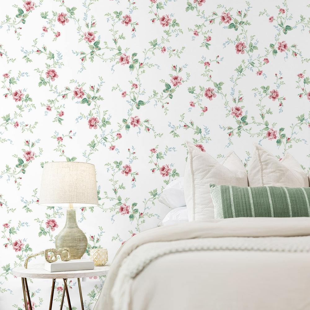 PR13301 floral trail prepasted wallpaper bedroom from Seabrook Designs