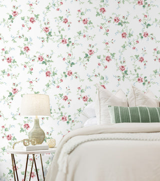 PR13301 floral trail prepasted wallpaper bedroom from Seabrook Designs