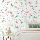 PR13301 floral trail prepasted wallpaper bedroom from Seabrook Designs