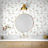 PR13301 floral trail prepasted wallpaper bathroom from Seabrook Designs