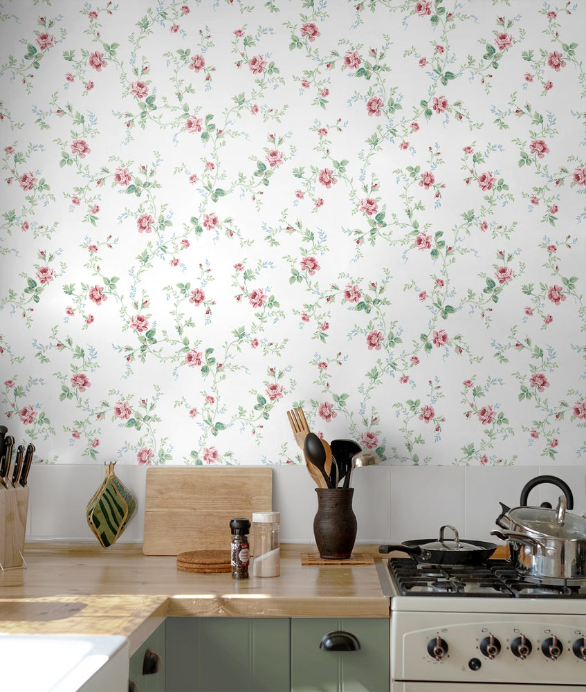 PR13301 floral trail prepasted wallpaper kitchen from Seabrook Designs