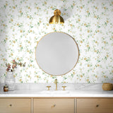 PR13303 floral trail prepasted wallpaper bathroom from Seabrook Designs