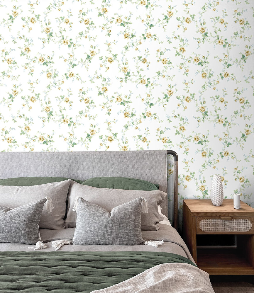 PR13303 floral trail prepasted wallpaper bed from Seabrook Designs
