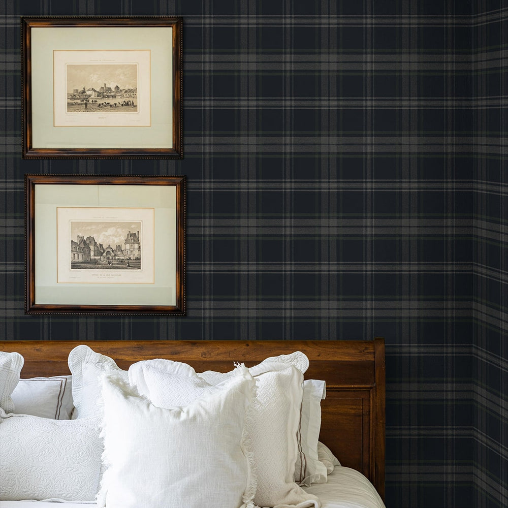 PR13402 plaid prepasted wallpaper bedroom from Seabrook Designs