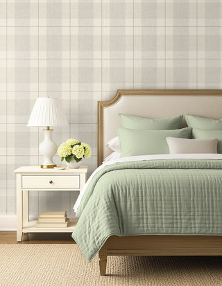 Beige Etched Plaid Prepasted Wallpaper Bedroom at Say Decor