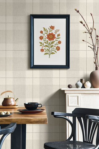 Beige Etched Plaid Prepasted Wallpaper Dining Room at Say Decor