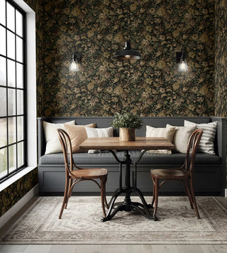 Vintage Meadow Garden Floral Prepasted Wallpaper Dining Room at Say Decor