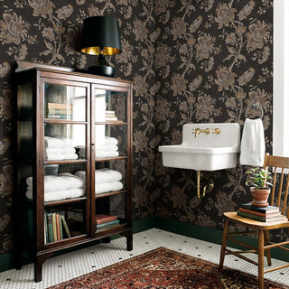 Etched Jacobean Vintage Floral Prepasted Wallpaper Bathroom at Say Decor