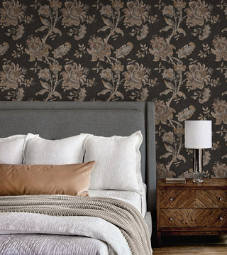 Etched Jacobean Vintage Floral Prepasted Wallpaper Bedroom at Say Decor