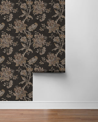 Etched Jacobean Vintage Floral Prepasted Wallpaper Roll at Say Decor