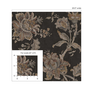 Etched Jacobean Vintage Floral Prepasted Wallpaper Scale at Say Decor
