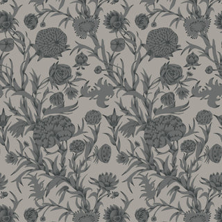 Mitchell Black Patterned Garden Blooming Thicket Botanical Wallpaper in shade Ash at Say Decor